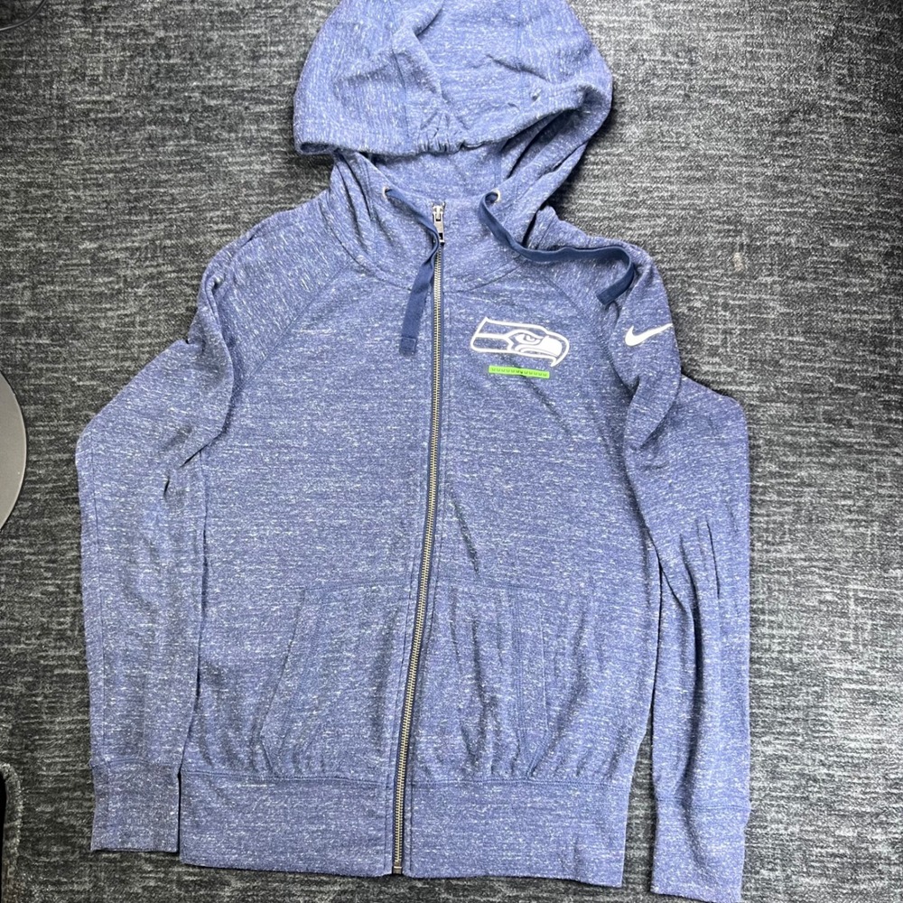 Nike Seattle Seahawks Hoodie Mens Small Blue NFL Full Zip Heathered Sweatshirt